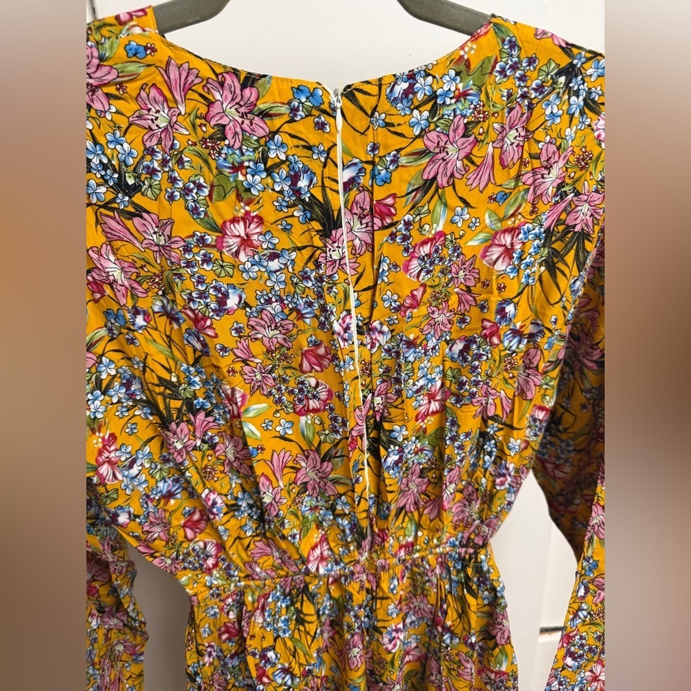 Floral Elastic-Waist Maxi Dress in Mustard Yellow L/XL - Picture 7 of 8